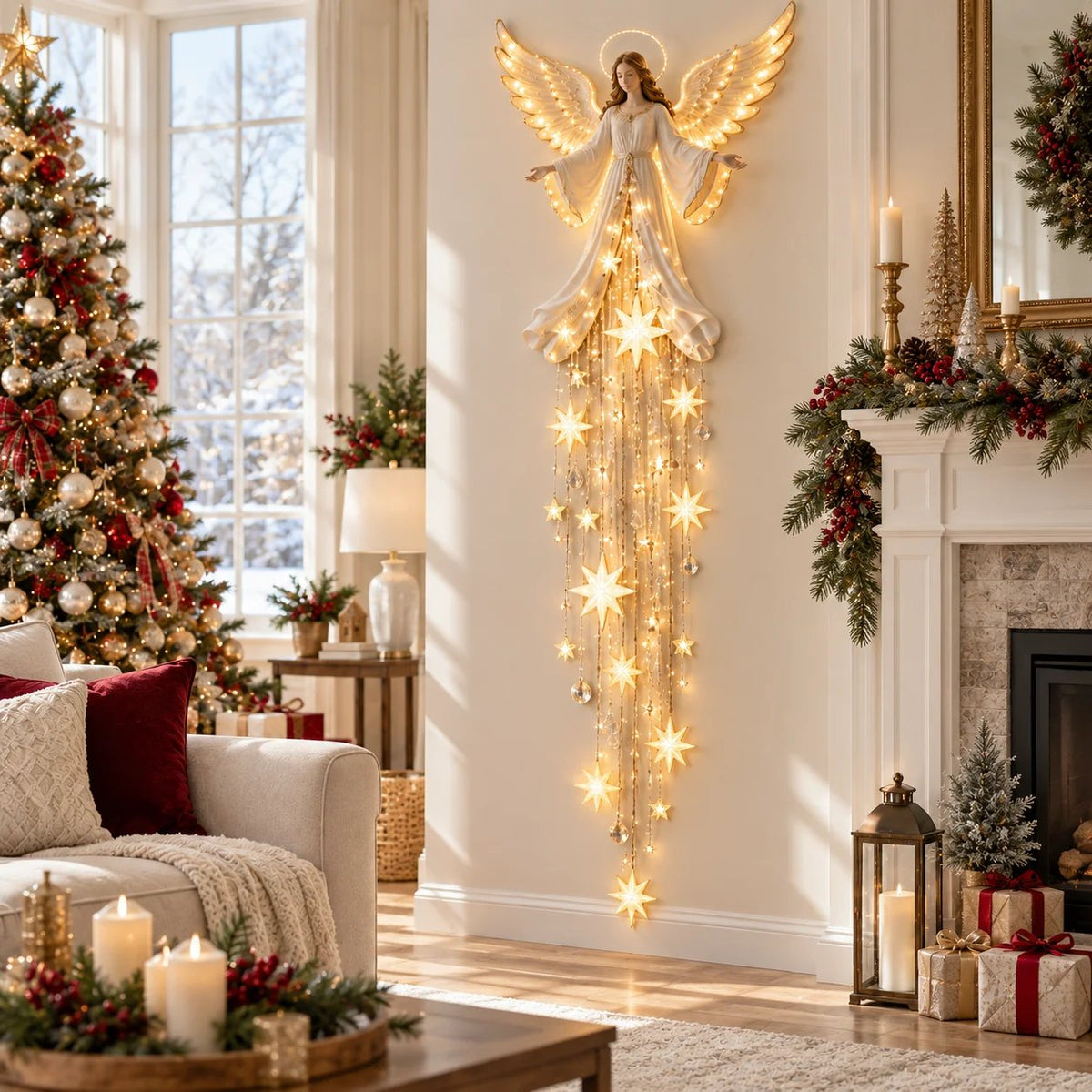 🔥Christmas Early Bird Special 69% OFF✨ Angel Blessing Starfall Wall Light – Heavenly Christmas Wall Decor1