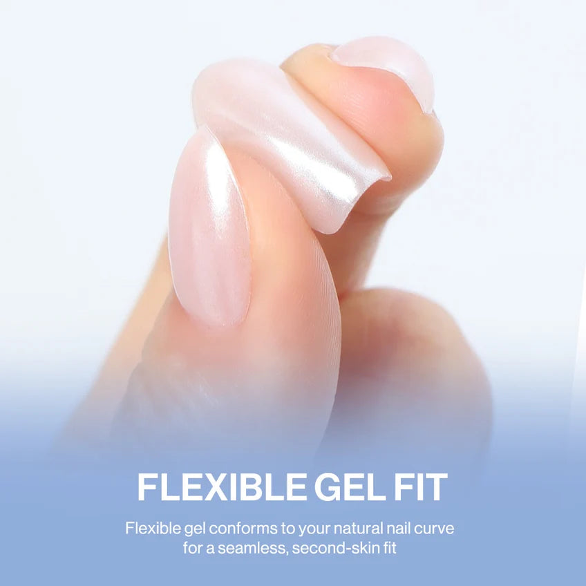 Gel Press On Nails | Lemon Chrome,Pure French,Mirror French | Mirror French | Salon-Quality, 100% Real Gel, No UV Lamp, No Glue, Non-Toxic | 3 Sizes, 24 Tips | Long Lasting press ons, K beauty nails