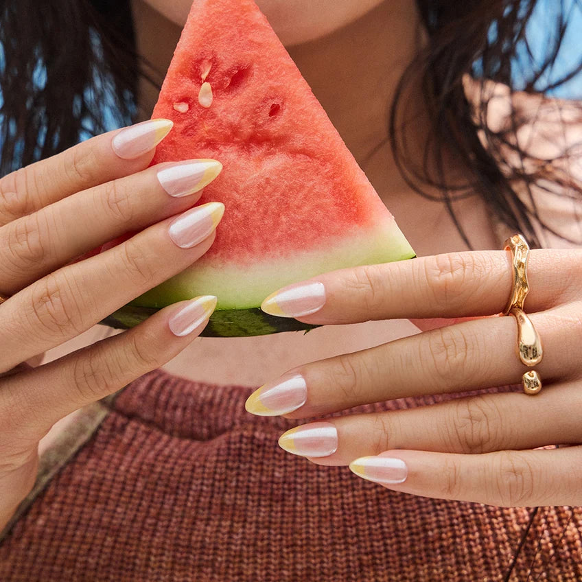 Gel Press On Nails | Lemon Chrome,Pure French,Mirror French | Mirror French | Salon-Quality, 100% Real Gel, No UV Lamp, No Glue, Non-Toxic | 3 Sizes, 24 Tips | Long Lasting press ons, K beauty nails