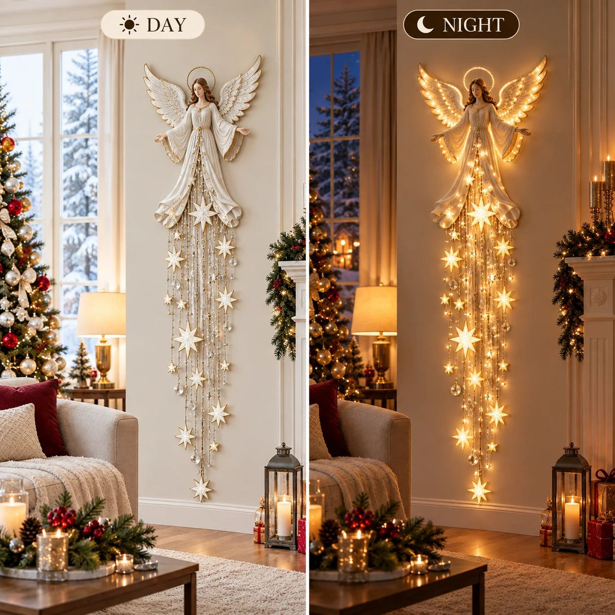 🔥Christmas Early Bird Special 69% OFF✨ Angel Blessing Starfall Wall Light – Heavenly Christmas Wall Decor1