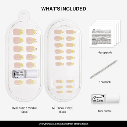 Gel Press On Nails | Lemon Chrome,Pure French,Mirror French | Mirror French | Salon-Quality, 100% Real Gel, No UV Lamp, No Glue, Non-Toxic | 3 Sizes, 24 Tips | Long Lasting press ons, K beauty nails