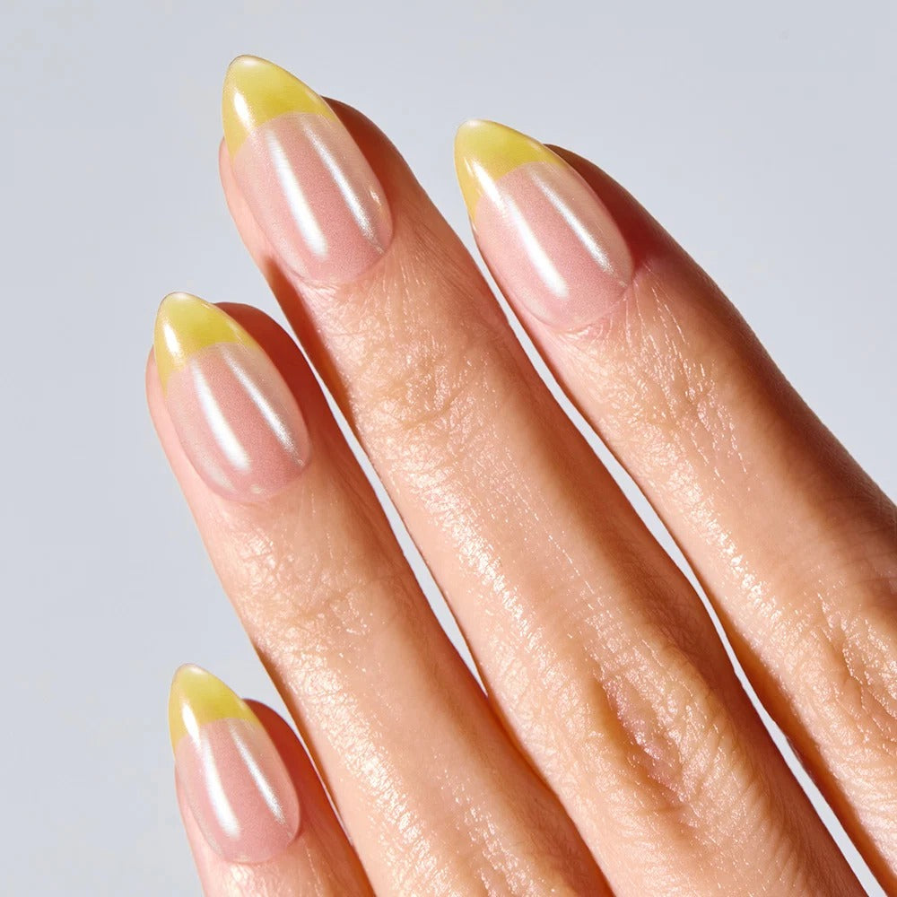 Gel Press On Nails | Lemon Chrome,Pure French,Mirror French | Mirror French | Salon-Quality, 100% Real Gel, No UV Lamp, No Glue, Non-Toxic | 3 Sizes, 24 Tips | Long Lasting press ons, K beauty nails