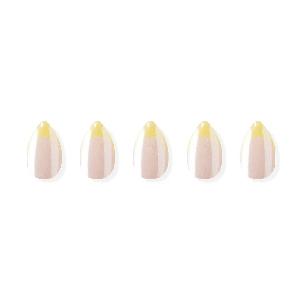 Gel Press On Nails | Lemon Chrome,Pure French,Mirror French | Mirror French | Salon-Quality, 100% Real Gel, No UV Lamp, No Glue, Non-Toxic | 3 Sizes, 24 Tips | Long Lasting press ons, K beauty nails