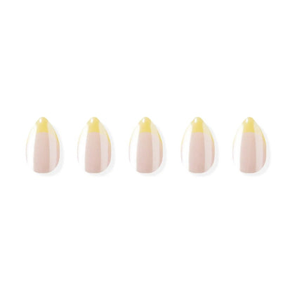 Gel Press On Nails | Lemon Chrome,Pure French,Mirror French | Mirror French | Salon-Quality, 100% Real Gel, No UV Lamp, No Glue, Non-Toxic | 3 Sizes, 24 Tips | Long Lasting press ons, K beauty nails