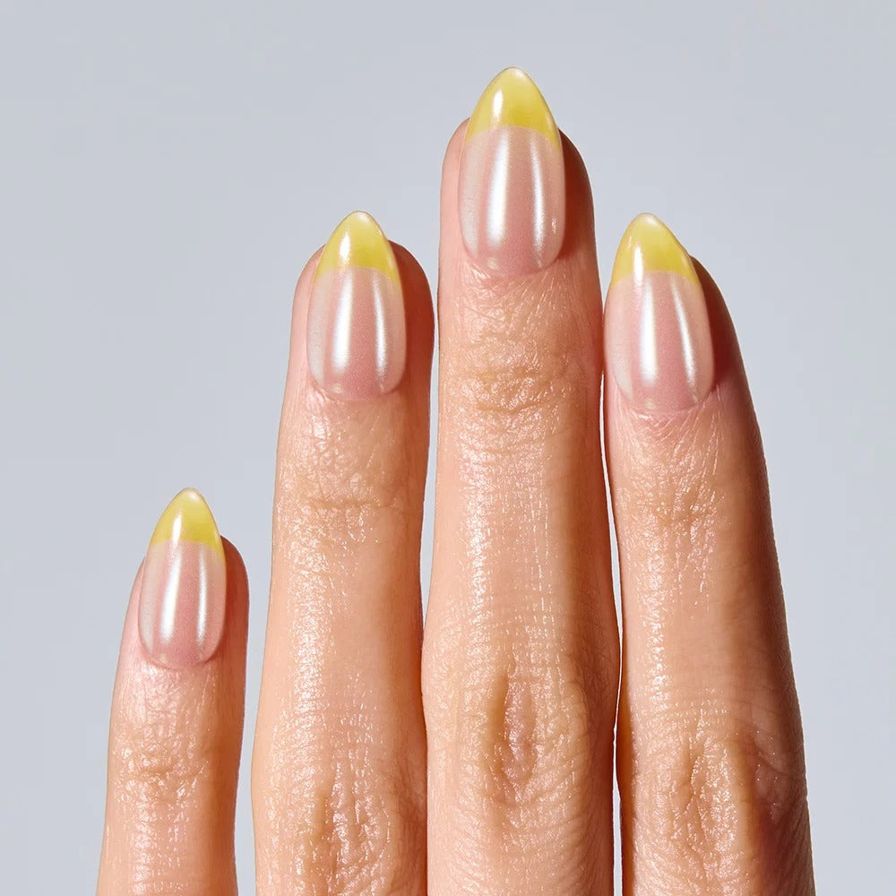 Gel Press On Nails | Lemon Chrome,Pure French,Mirror French | Mirror French | Salon-Quality, 100% Real Gel, No UV Lamp, No Glue, Non-Toxic | 3 Sizes, 24 Tips | Long Lasting press ons, K beauty nails