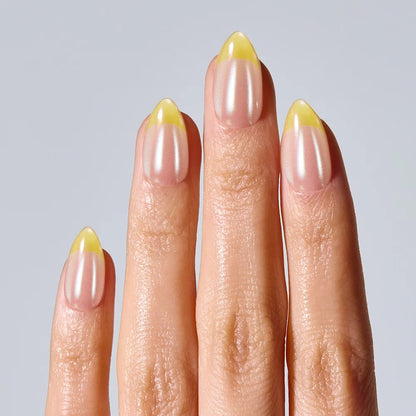 Gel Press On Nails | Lemon Chrome,Pure French,Mirror French | Mirror French | Salon-Quality, 100% Real Gel, No UV Lamp, No Glue, Non-Toxic | 3 Sizes, 24 Tips | Long Lasting press ons, K beauty nails