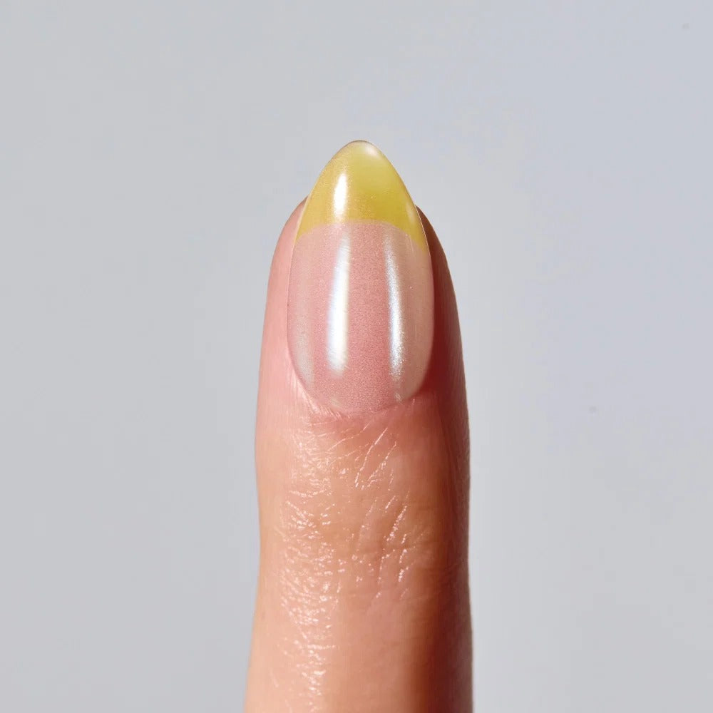Gel Press On Nails | Lemon Chrome,Pure French,Mirror French | Mirror French | Salon-Quality, 100% Real Gel, No UV Lamp, No Glue, Non-Toxic | 3 Sizes, 24 Tips | Long Lasting press ons, K beauty nails