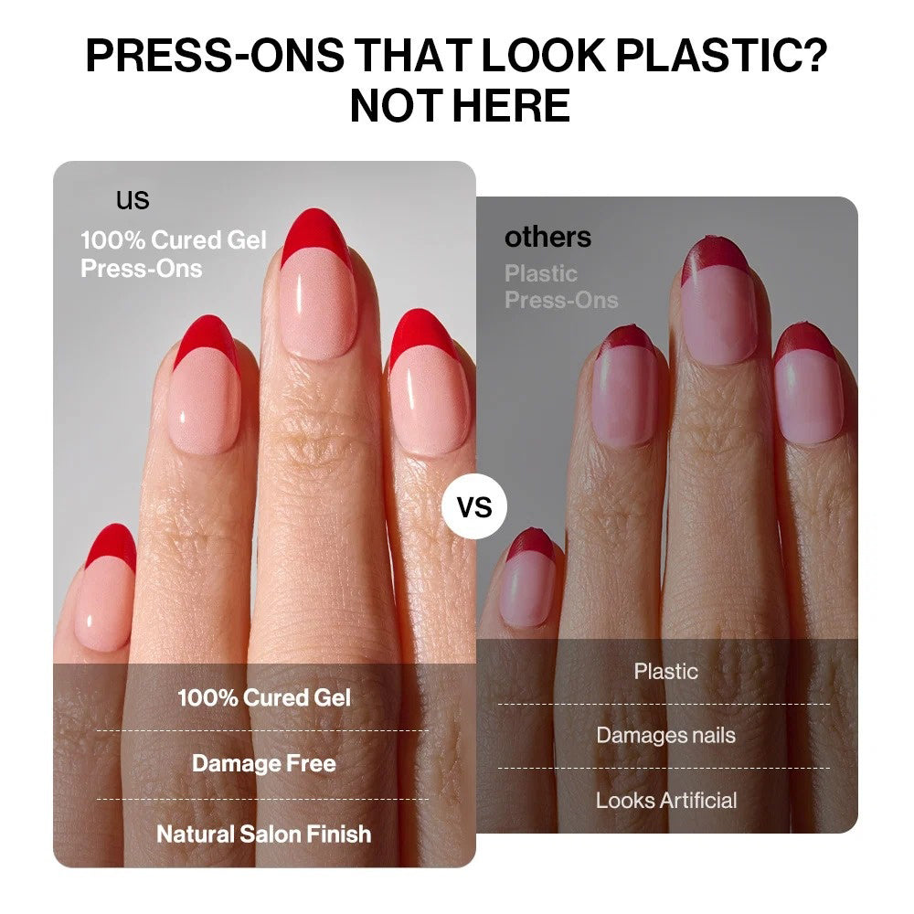 Gel Press On Nails | Lemon Chrome,Pure French,Mirror French | Mirror French | Salon-Quality, 100% Real Gel, No UV Lamp, No Glue, Non-Toxic | 3 Sizes, 24 Tips | Long Lasting press ons, K beauty nails